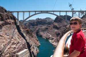 Andy examines the bew bridge bypassing Hoover Dam.